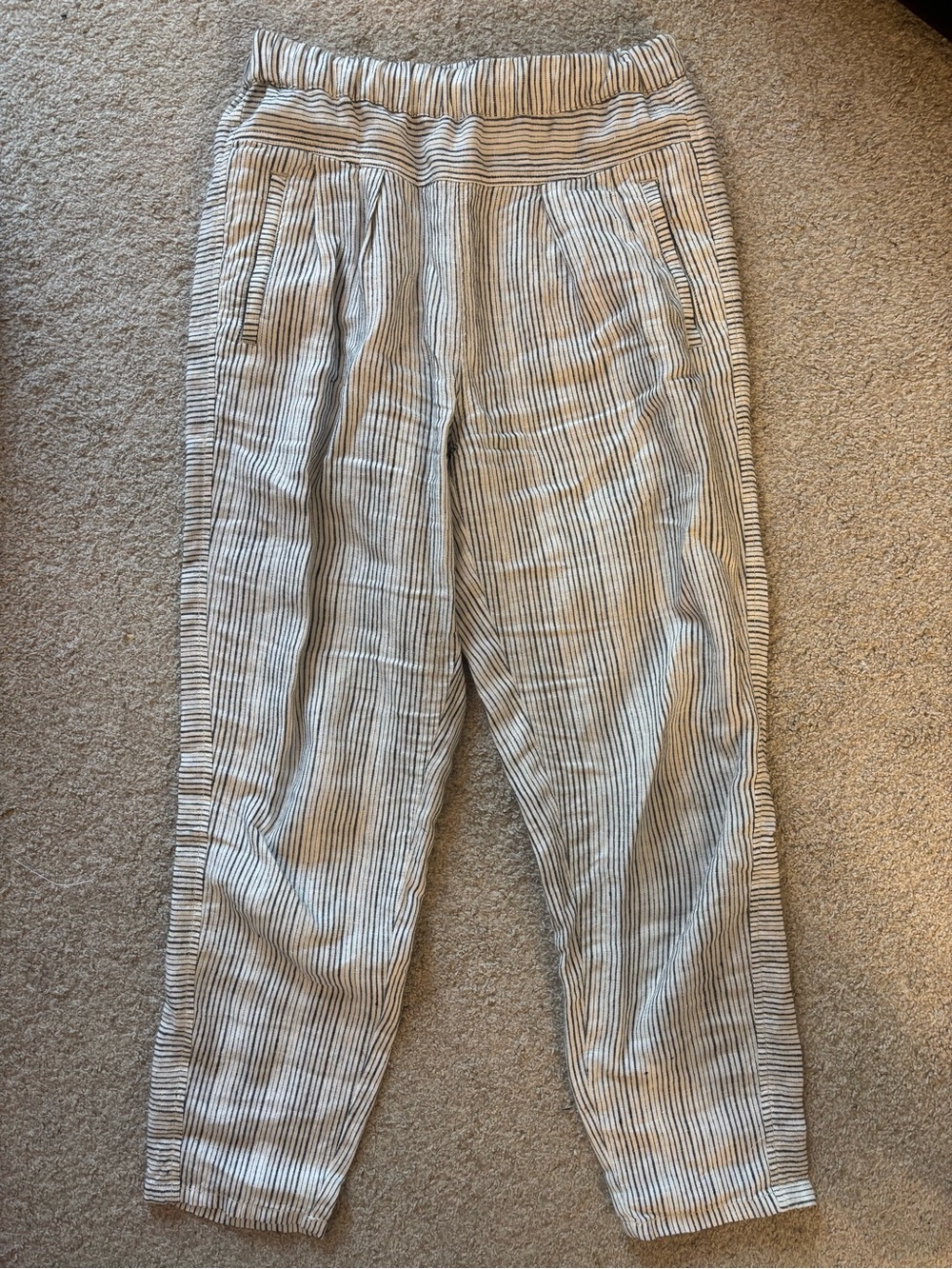Anthropologie Linen Striped Elastic Band Cropped Pants